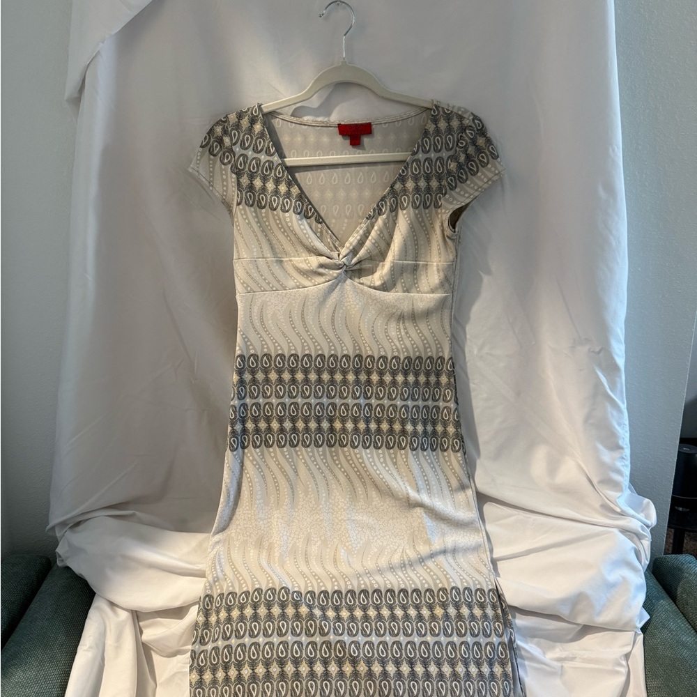 BCBGMaxAzria Cream and Gray Midi Dress